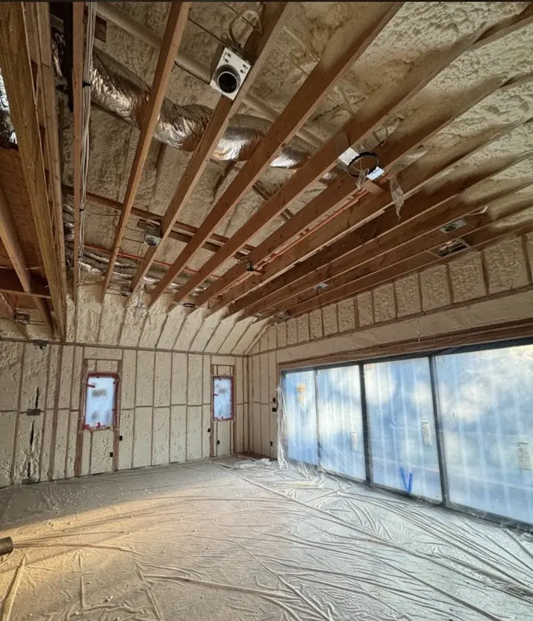 Interior walls and ceiling insulated with spray foam during new construction in Eagle